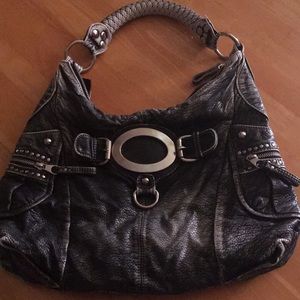 black rivets leather purse